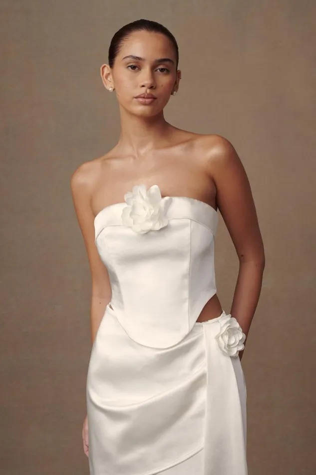 Women Meshki Sets Margot Strapless Rose Corset 8211 White