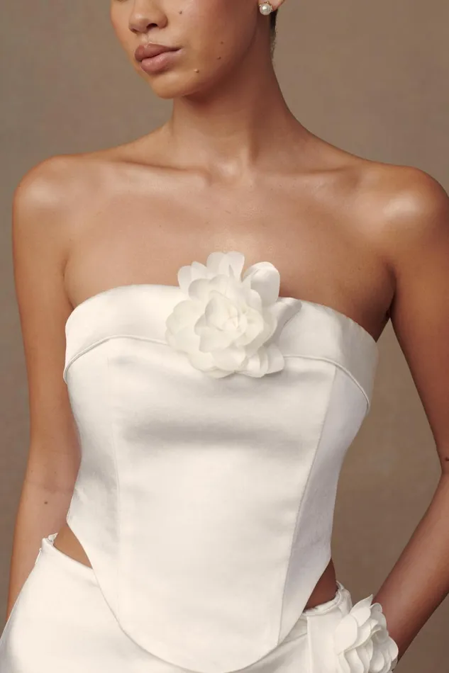 Women Meshki Sets Margot Strapless Rose Corset 8211 White