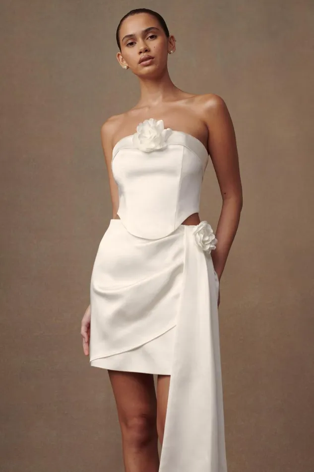 Women Meshki Sets Margot Strapless Rose Corset 8211 White