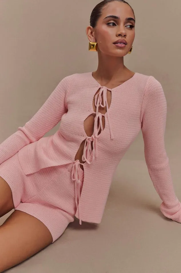 Women Meshki Sets Noah Knit Tie Long Sleeve Top 8211 Baby Pink