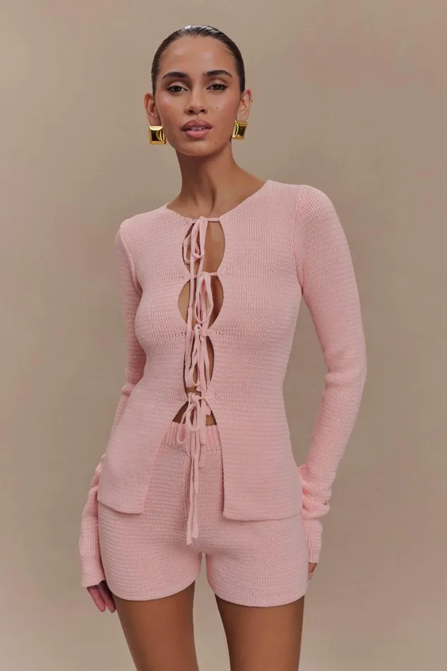 Women Meshki Sets Noah Knit Tie Long Sleeve Top 8211 Baby Pink