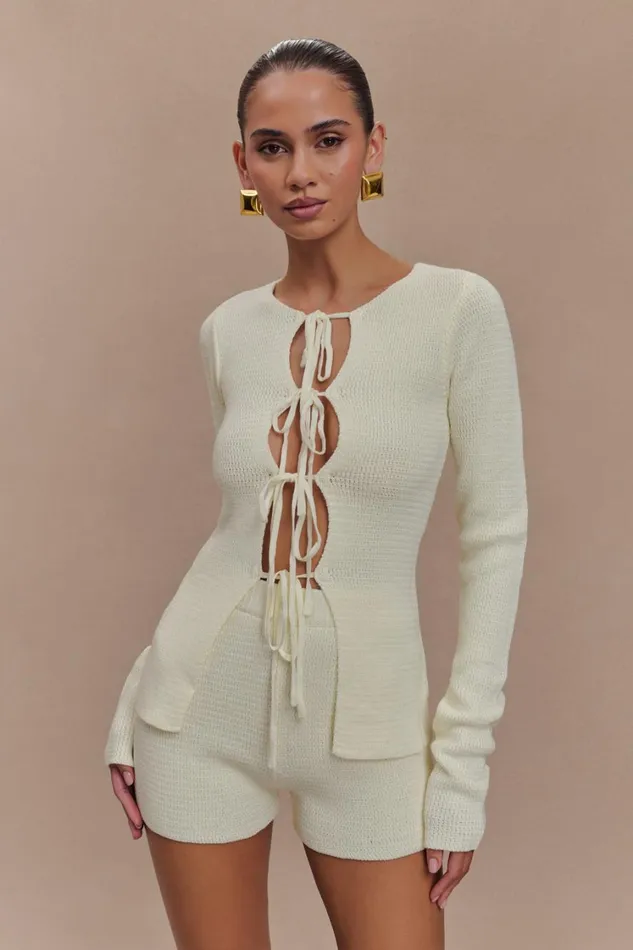 Women Meshki Sets Noah Knit Tie Long Sleeve Top 8211 Ivory