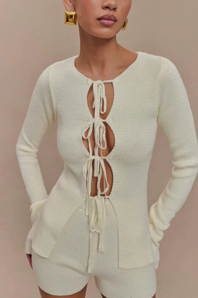 Women Meshki Sets Noah Knit Tie Long Sleeve Top 8211 Ivory
