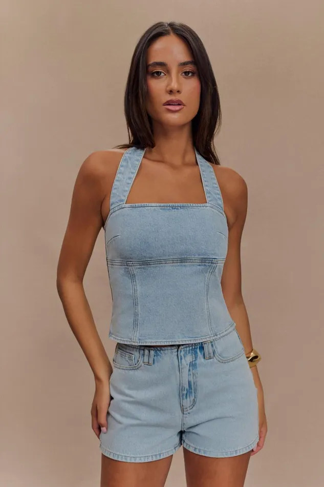 Women Meshki Sets Tobias Denim Shorts 8211 Light Blue