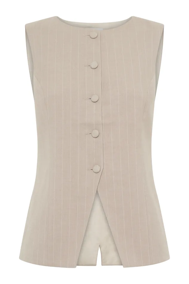 Women Meshki Sets Tracey Suiting Vest 8211 Taupe Pinstripe