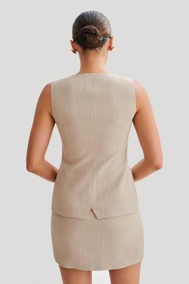 Women Meshki Sets Tracey Suiting Vest 8211 Taupe Pinstripe