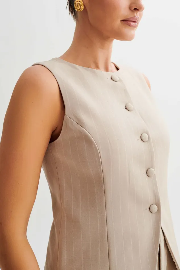 Women Meshki Sets Tracey Suiting Vest 8211 Taupe Pinstripe