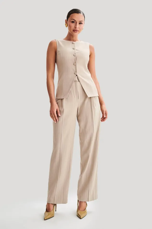 Women Meshki Sets Tracey Suiting Vest 8211 Taupe Pinstripe