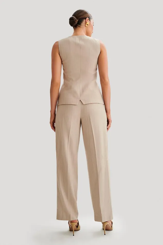 Women Meshki Sets Tracey Suiting Vest 8211 Taupe Pinstripe