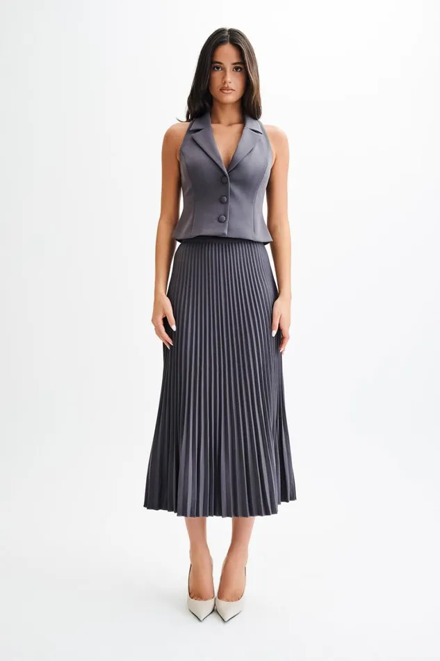 Women Meshki Sets Twyla Pleated Suiting Maxi Skirt 8211 Charcoal