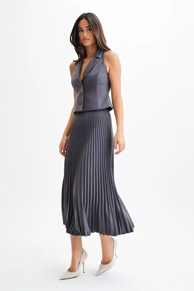 Women Meshki Sets Twyla Pleated Suiting Maxi Skirt 8211 Charcoal