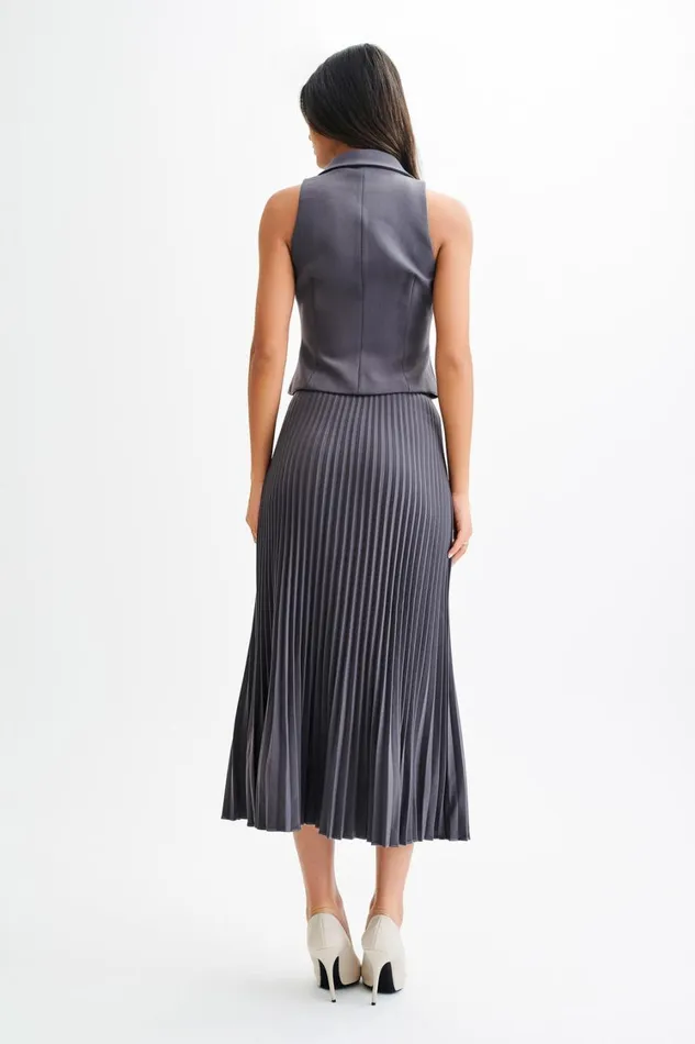 Women Meshki Sets Twyla Pleated Suiting Maxi Skirt 8211 Charcoal