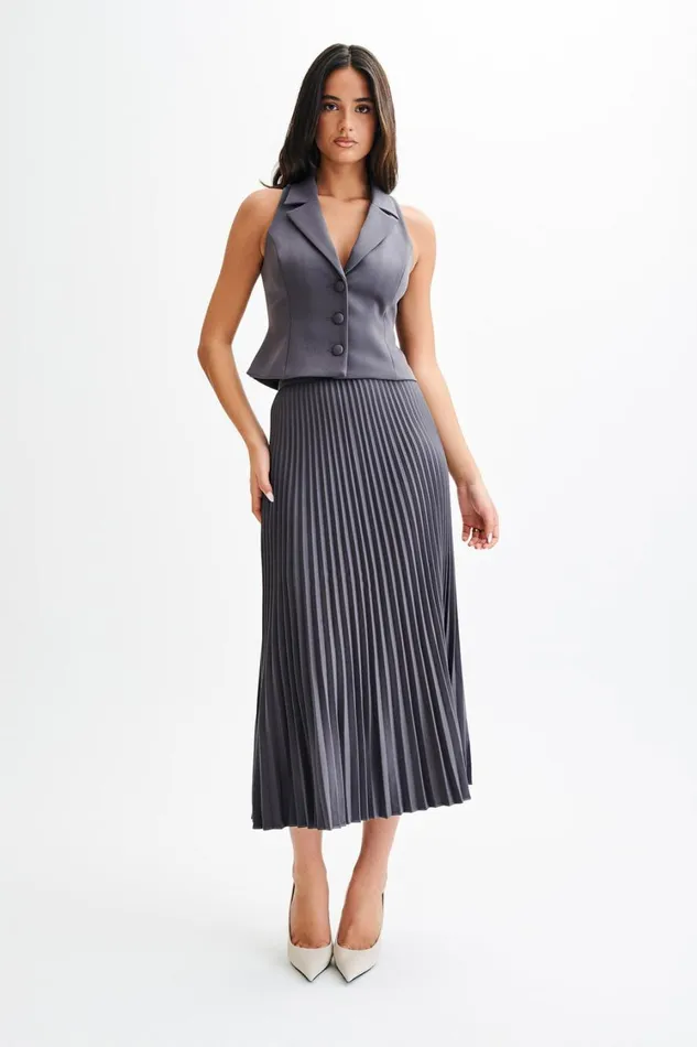 Women Meshki Sets Twyla Pleated Suiting Maxi Skirt 8211 Charcoal