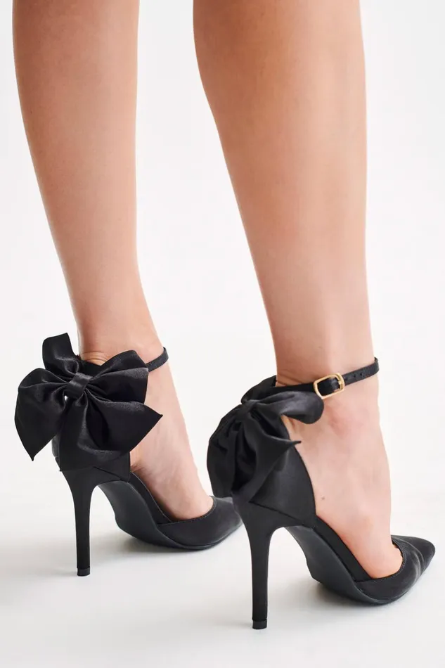 Women Meshki Shoes Charmed Satin Bow Heel 8211 Black