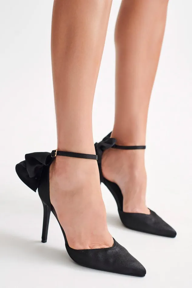 Women Meshki Shoes Charmed Satin Bow Heel 8211 Black