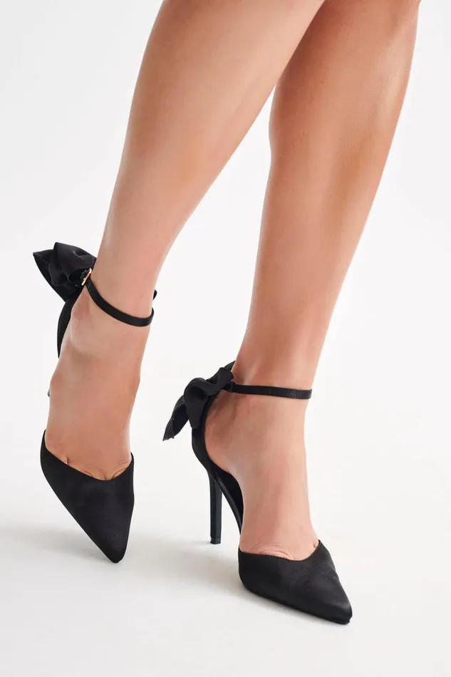 Women Meshki Shoes Charmed Satin Bow Heel 8211 Black