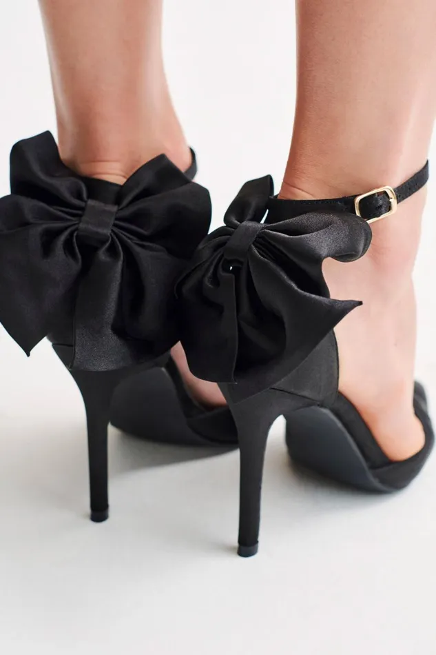 Women Meshki Shoes Charmed Satin Bow Heel 8211 Black