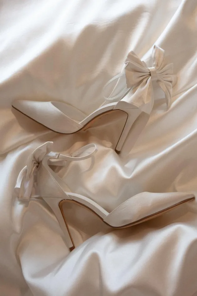 Women Meshki Shoes Charmed Satin Bow Heel 8211 White