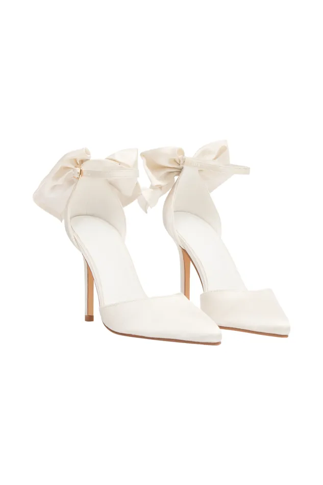 Women Meshki Shoes Charmed Satin Bow Heel 8211 White