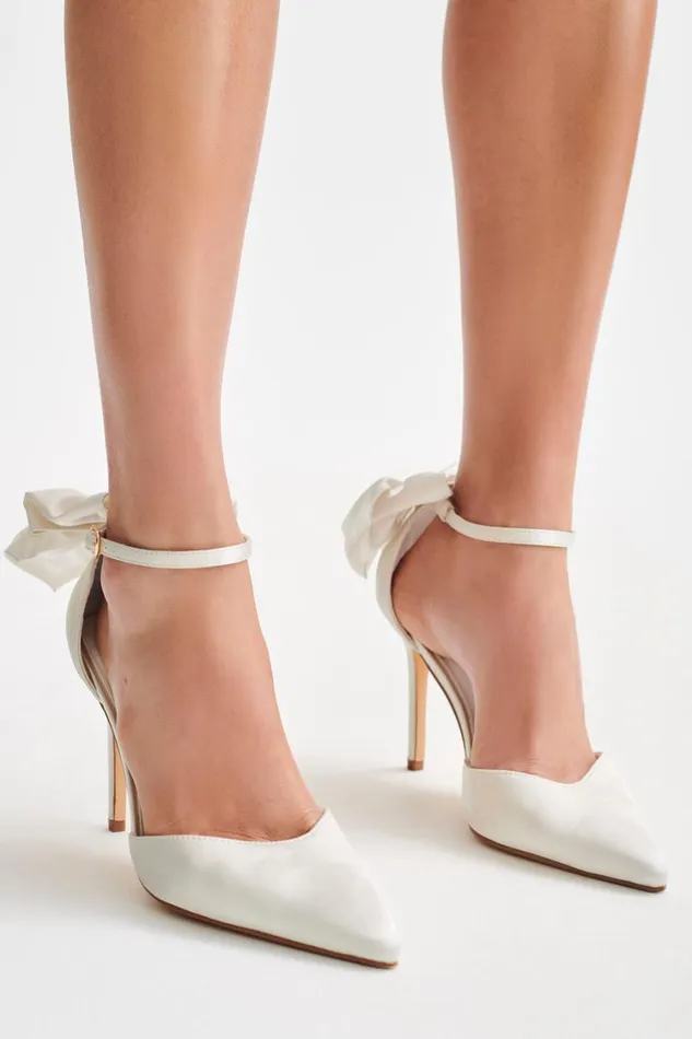Women Meshki Shoes Charmed Satin Bow Heel 8211 White