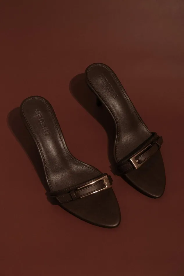 Women Meshki Shoes Marieanne Buckle High Heel 8211 Chocolate