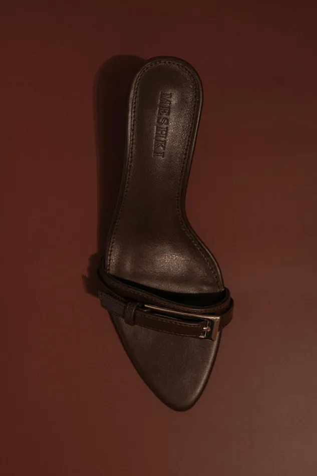 Women Meshki Shoes Marieanne Buckle High Heel 8211 Chocolate