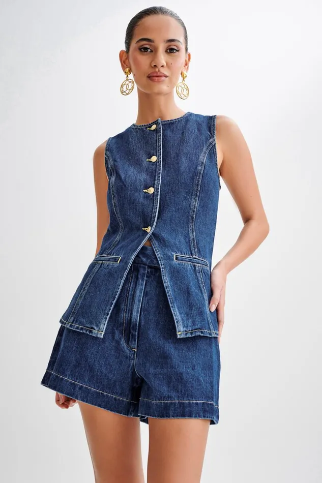 Women Meshki Tops Abel Denim Button Up Top 8211 Dark Blue