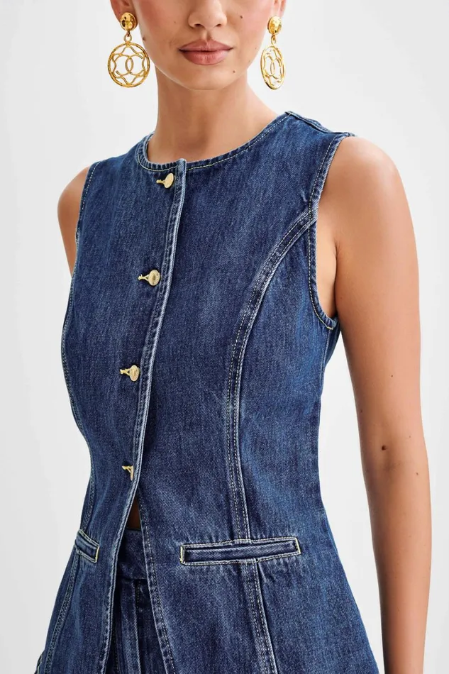 Women Meshki Tops Abel Denim Button Up Top 8211 Dark Blue
