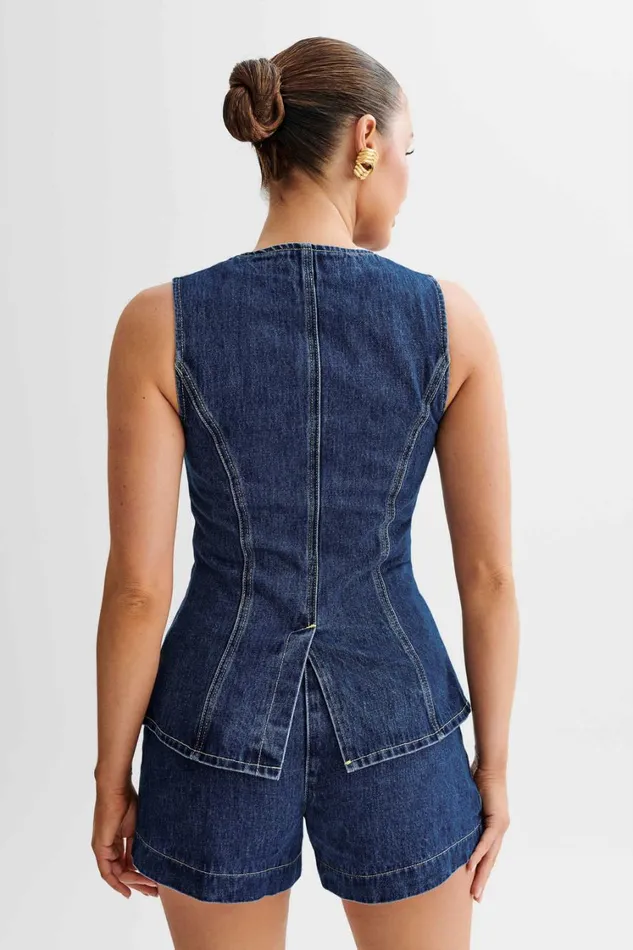 Women Meshki Tops Abel Denim Button Up Top 8211 Dark Blue