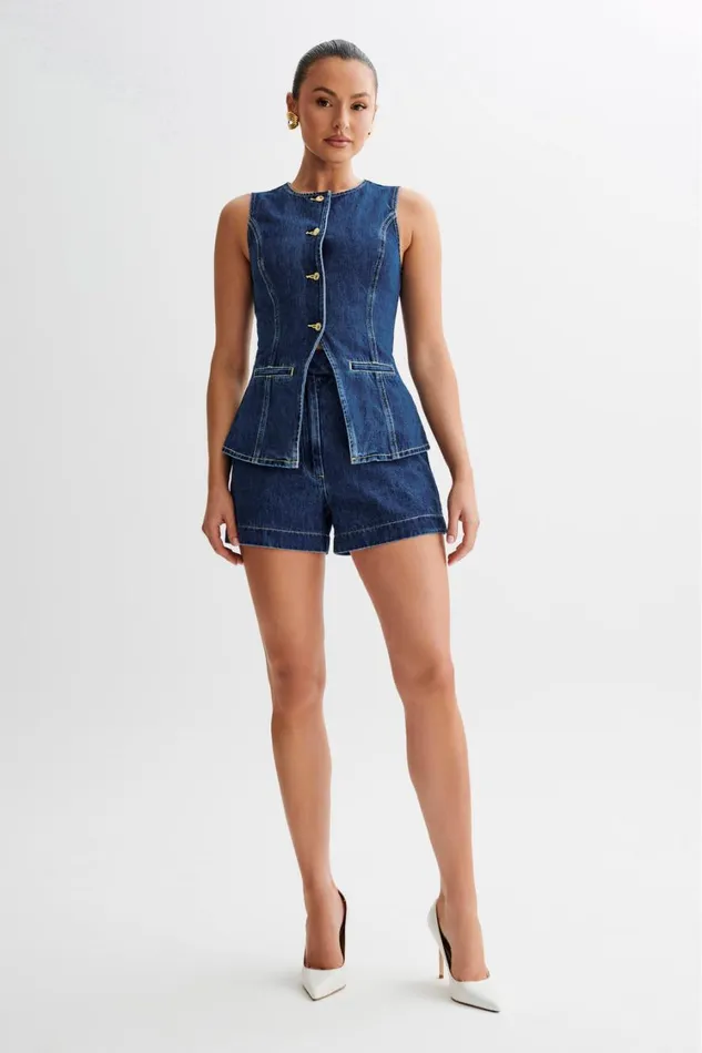 Women Meshki Tops Abel Denim Button Up Top 8211 Dark Blue