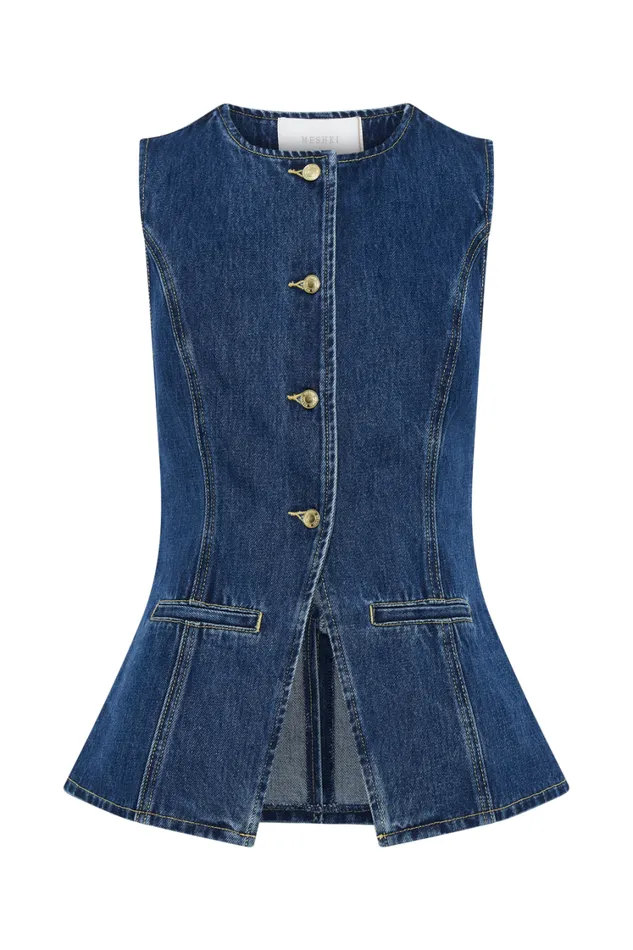 Women Meshki Tops Abel Denim Button Up Top 8211 Dark Blue