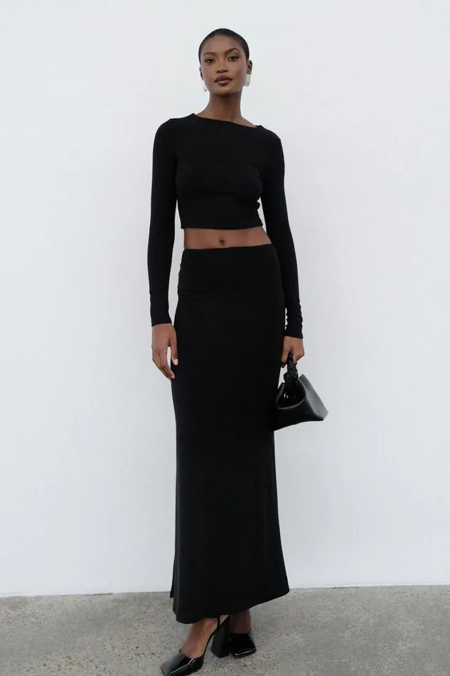 Women Meshki Tops Abigail Long Sleeve Modal Top 8211 Black