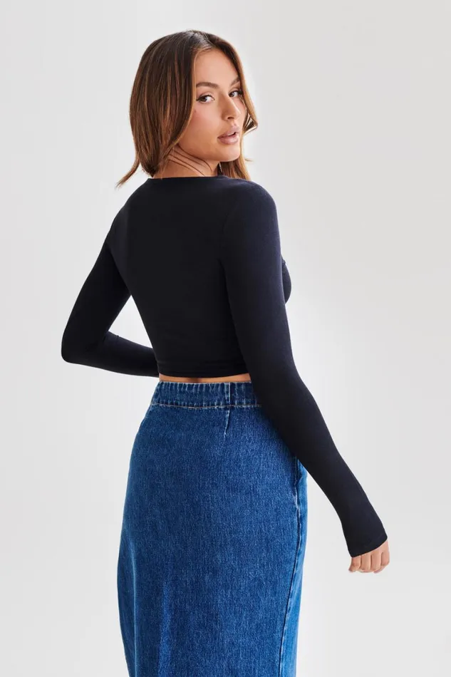 Women Meshki Tops Abigail Long Sleeve Modal Top 8211 Black