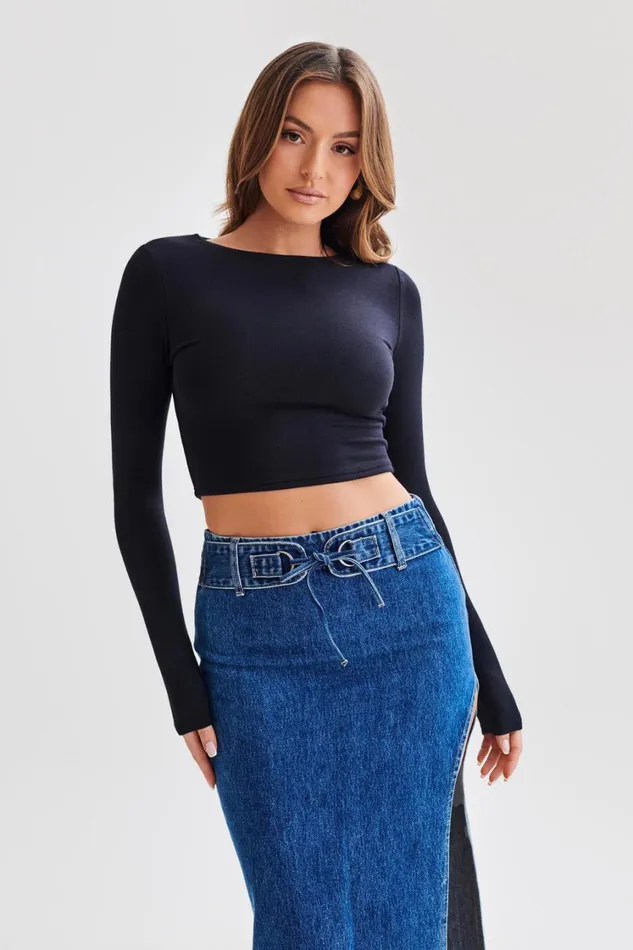 Women Meshki Tops Abigail Long Sleeve Modal Top 8211 Black