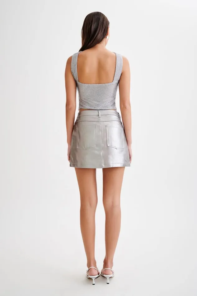Women Meshki Tops Agnes Diamante Mesh Halter Top 8211 Silver