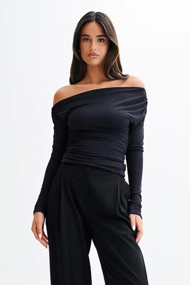 Women Meshki Tops Alayna Long Sleeve Recycled Nylon Ruched Top 8211 Black