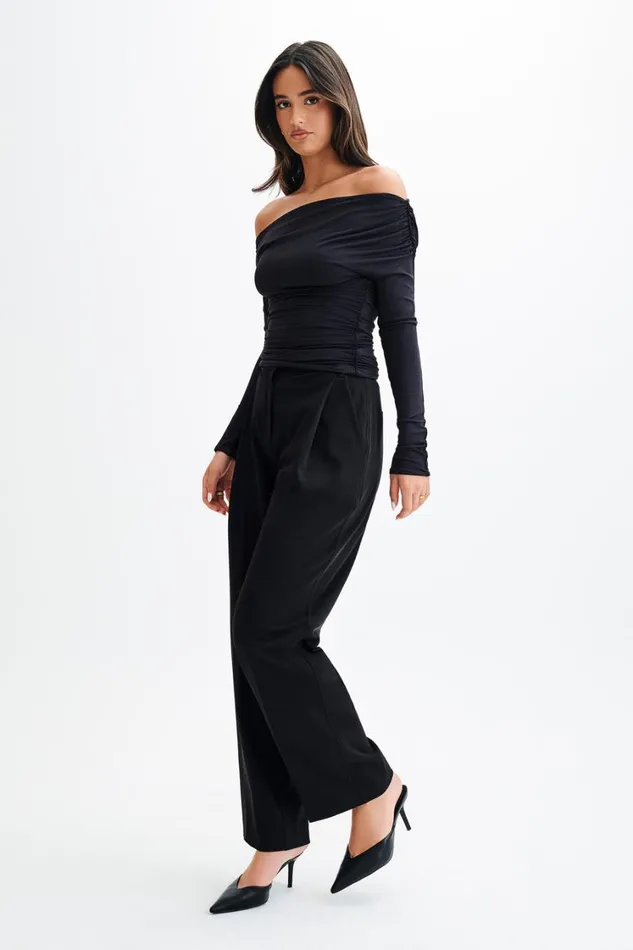 Women Meshki Tops Alayna Long Sleeve Recycled Nylon Ruched Top 8211 Black