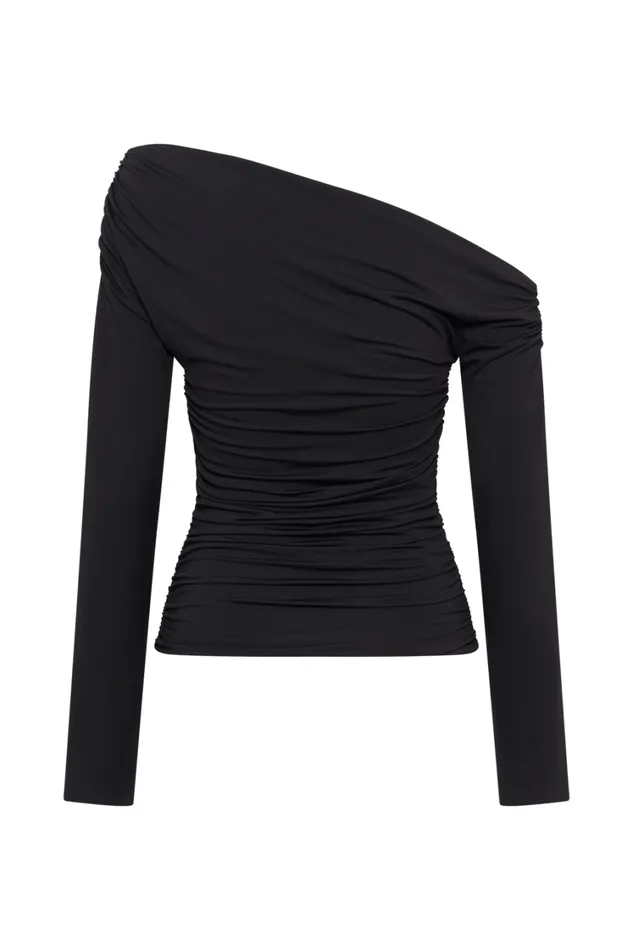 Women Meshki Tops Alayna Long Sleeve Recycled Nylon Ruched Top 8211 Black