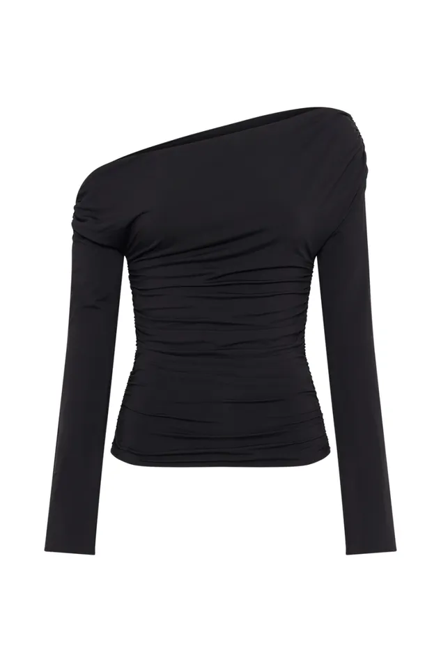 Women Meshki Tops Alayna Long Sleeve Recycled Nylon Ruched Top 8211 Black