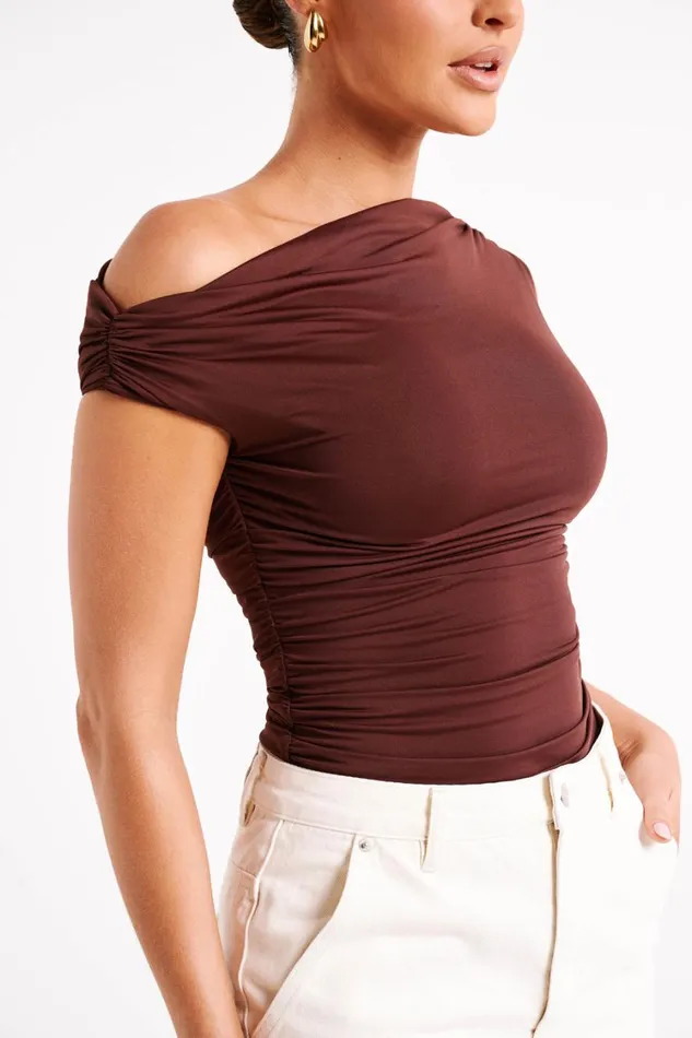 Women Meshki Tops Alayna Recycled Nylon Ruched Top 8211 Chocolate