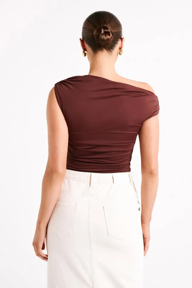Women Meshki Tops Alayna Recycled Nylon Ruched Top 8211 Chocolate