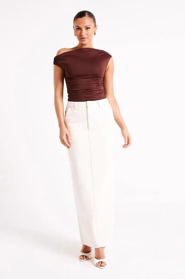Women Meshki Tops Alayna Recycled Nylon Ruched Top 8211 Chocolate
