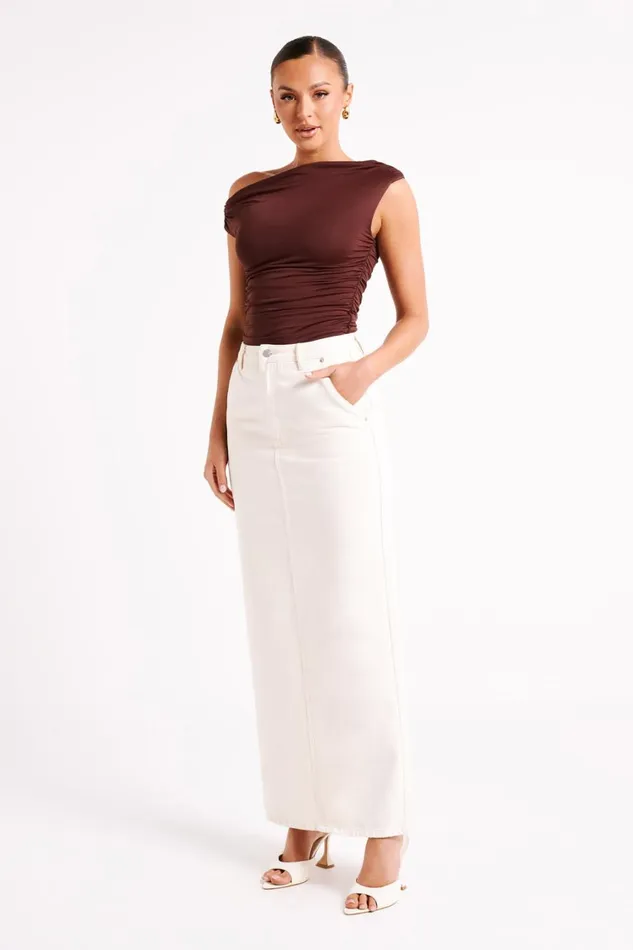 Women Meshki Tops Alayna Recycled Nylon Ruched Top 8211 Chocolate