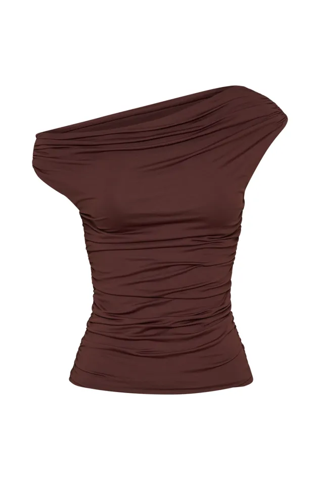 Women Meshki Tops Alayna Recycled Nylon Ruched Top 8211 Chocolate