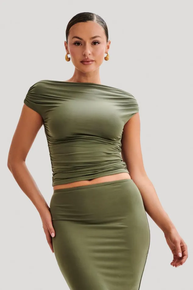 Women Meshki Tops Alayna Slinky Ruched Top 8211 Olive