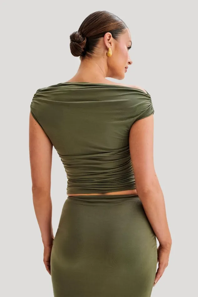 Women Meshki Tops Alayna Slinky Ruched Top 8211 Olive