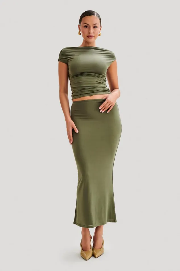 Women Meshki Tops Alayna Slinky Ruched Top 8211 Olive