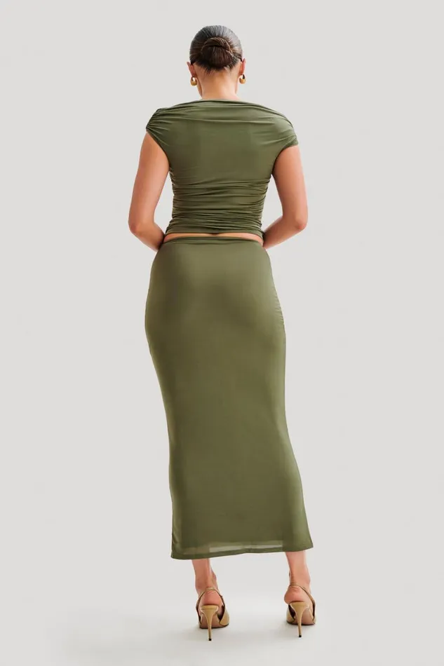 Women Meshki Tops Alayna Slinky Ruched Top 8211 Olive