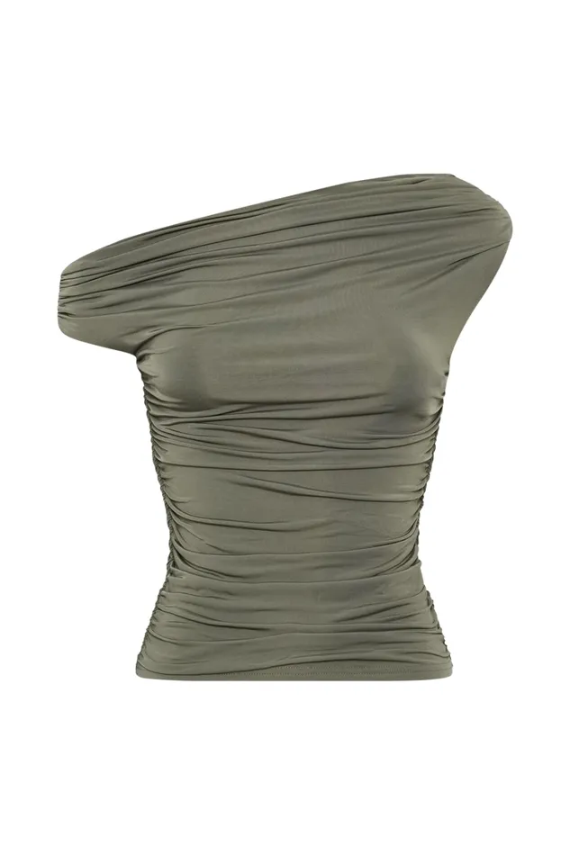 Women Meshki Tops Alayna Slinky Ruched Top 8211 Olive