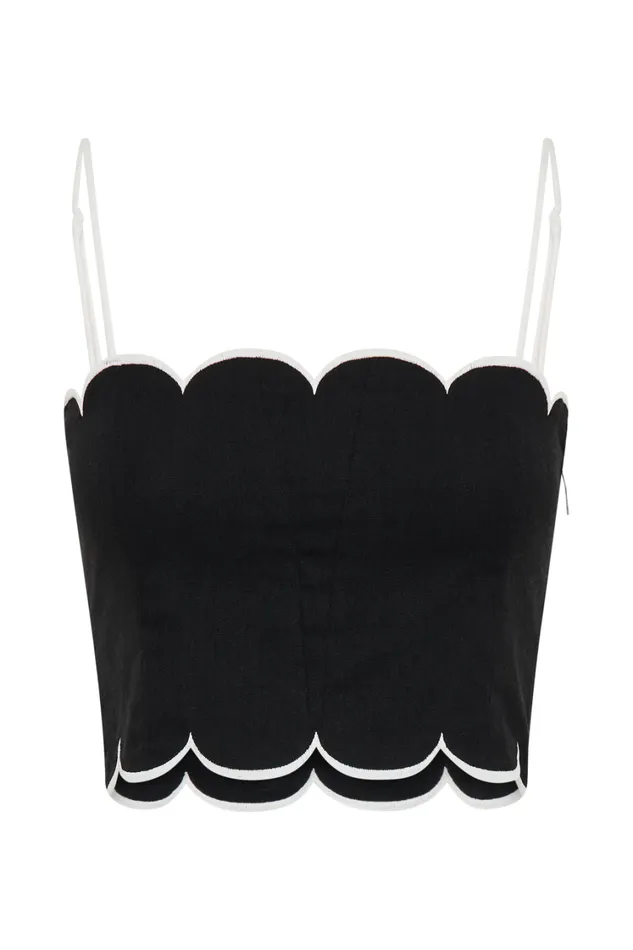 Women Meshki Tops Alessio Scalloped Linen Top 8211 Black